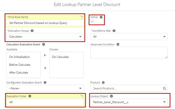 Salesforce CPQ New Price Rule Information Options